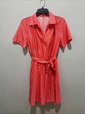 Red Polka Dot Tie-Waist Dress